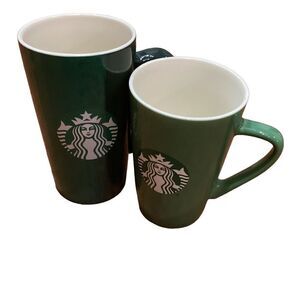 Bundle of Two Starbucks Coffee Mugs Green Multicolor 16 oz 12 oz